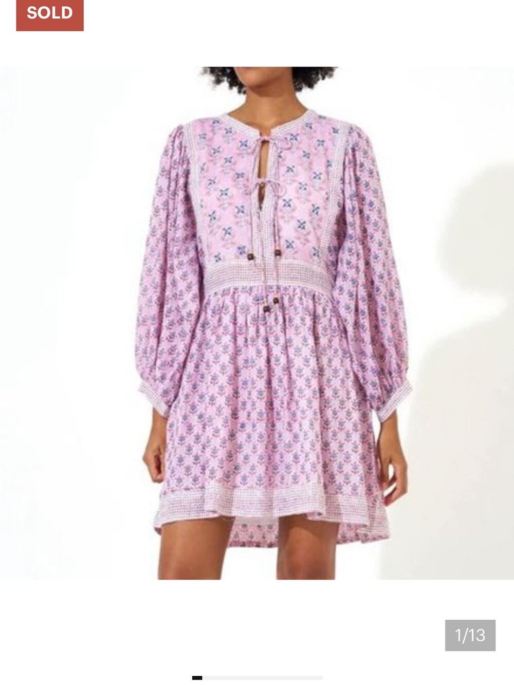 Oliphant Floral Boho Tie-Front Balloon Sleeve Mini Dress